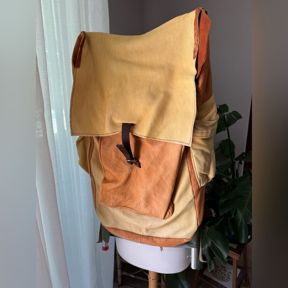 Vintage Handmade Deerskin Leather External Frame Hiking Backpack Large
